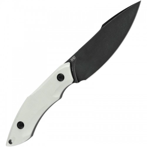 Tenable Knives Luccio Fixed Blade Knife - 3.81" 14C28N Black Stonewashed Harpoon Blade White G10 Handle