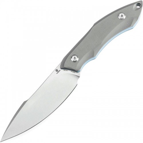 Tenable Knives Luccio Fixed Blade Knife - 3.81" 14C28N Stonewashed Harpoon Blade Grey G10 Handle