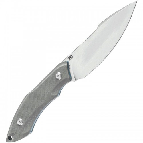 Tenable Knives Luccio Fixed Blade Knife - 3.81" 14C28N Stonewashed Harpoon Blade Grey G10 Handle