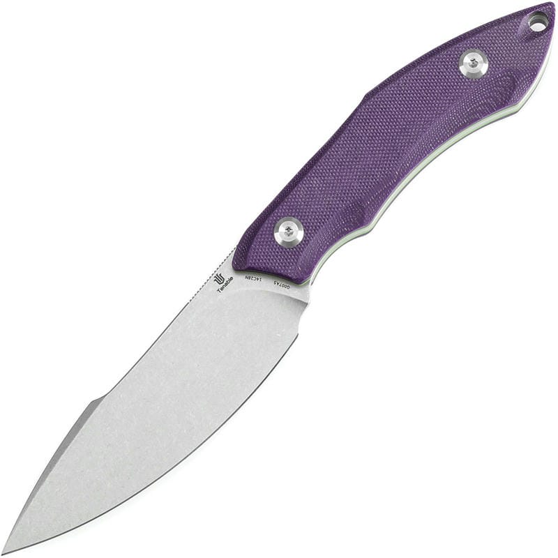 Tenable Knives Luccio Fixed Blade Knife - 3.81" 14C28N Stonewashed Harpoon Blade Purple G10 Handle