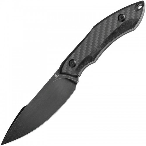 Tenable Knives Luccio Fixed Blade Knife - 3.81" 14C28N Black Stonewashed Harpoon Blade Black G10 Handle CF Inlayes