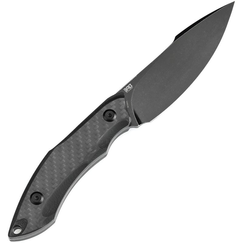 Tenable Knives Luccio Fixed Blade Knife - 3.81" 14C28N Black Stonewashed Harpoon Blade Black G10 Handle CF Inlayes