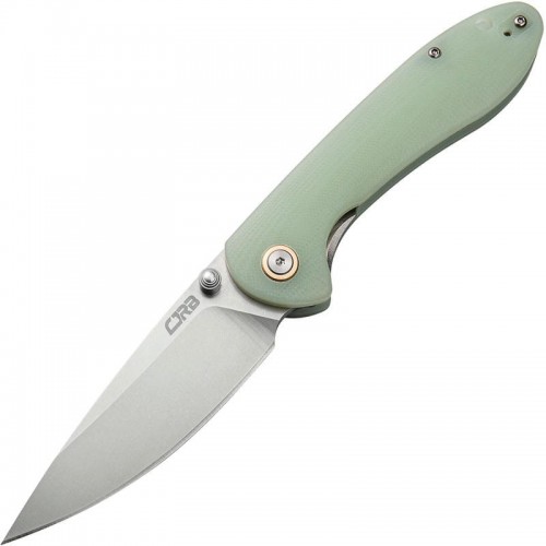 CJRB Feldspar Knife - 3.5" Stonewashed DP Blade Contoured Jade G10 Handle