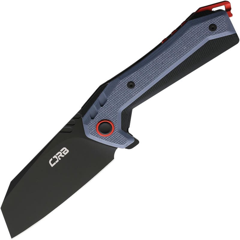 CJRB Tigris Knife - 3.5" AR-RPM9 Black PVD Cleaver Blade Blue and Black G10 Handle
