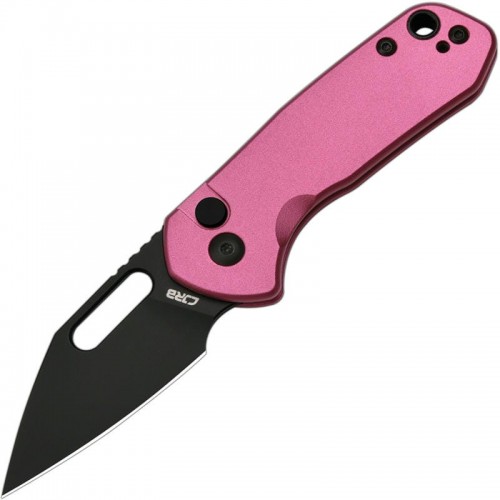 CJRB Mini Pyrite Folding Knife - 2.17" AR-RPM9 Black Wharncliffe Blade Pink Handle Button Lock