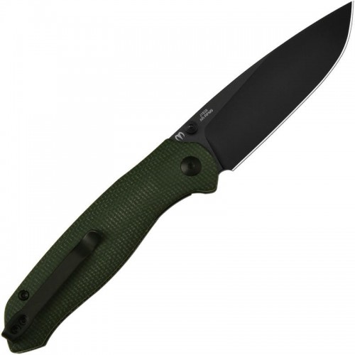 CJRB Aes Folding Knife - 3.3" AR-RPM9 Black PVD Blade Contoured CNC Machined Green Canvas Micarta Handle
