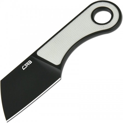 CJRB Chip Fixed Blade Neck Knife - 1.23" AR-RPM9 Black PVD Cleaver Blade White G10 Handle