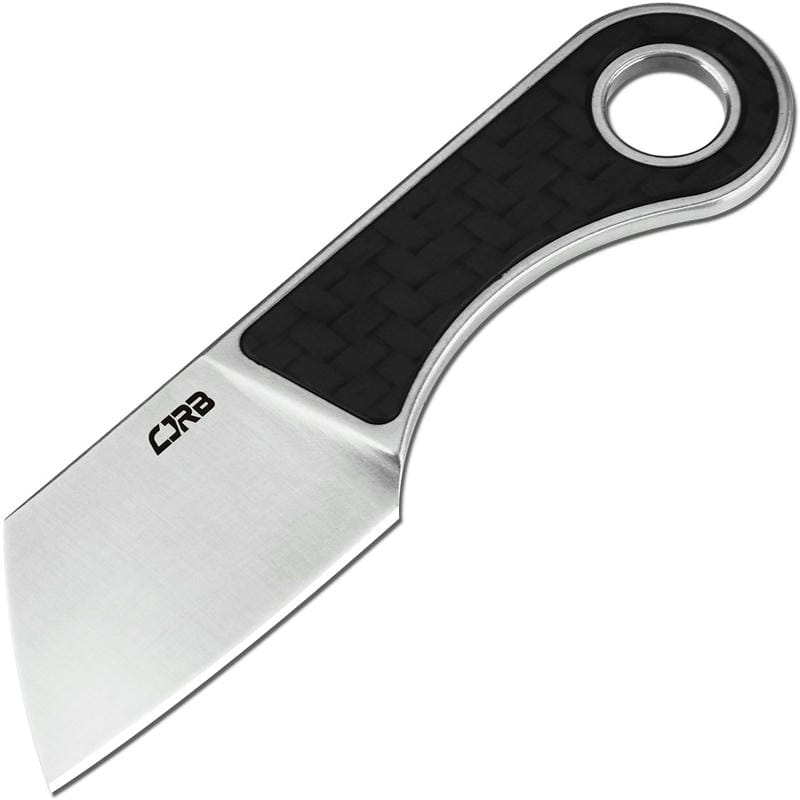 CJRB Chip Fixed Blade Neck Knife - 1.23" AR-RPM9 Sand Polished Cleaver Blade Carbon Fibre Handle