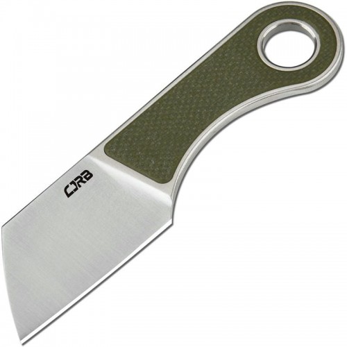 CJRB Chip Fixed Blade Neck Knife - 1.23" AR-RPM9 Sand Polished Cleaver Blade Green G10 Handle