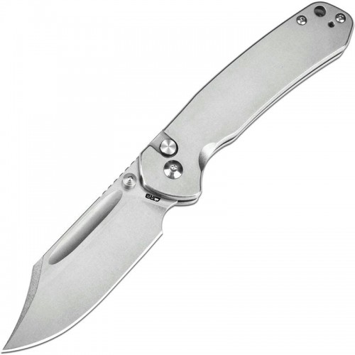 CJRB Pyrite Button Lock Folding Knife - 3.05" AR-RPM9 Stonewashed Bowie Blade Steel Handle