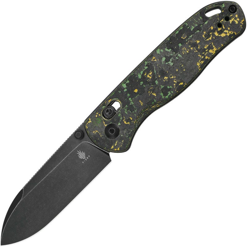 Kizer Drop Bear Folding Knife - 2.99" CPM-20CV Black Stonewashed Blade Toxic Storm FatCarbon Handle