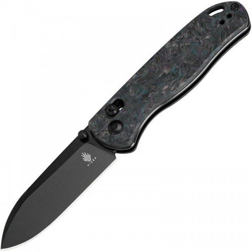Kizer Drop Bear Folding Knife - 2.99" CPM-S35VN Black Blade Dark Matter Blue Fat Carbon Handle