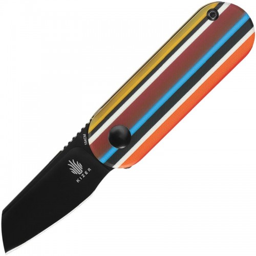 Kizer Vanguard Azo Liz UK EDC Knife - 1.875" 154CM Black Sheepsfoot Blade, Serape Series G10 Handle