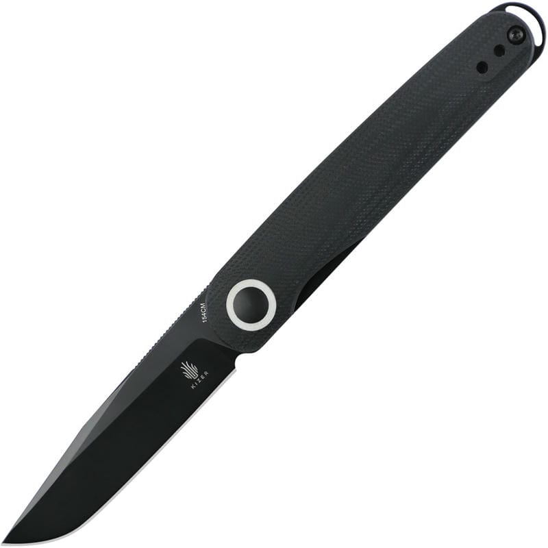 Kizer Squidward Folding Knife - 2.81" 154CM Satin Clip Point Blade Black G10 Handle