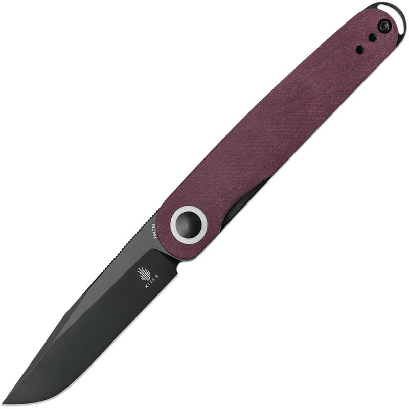 Kizer Squidward Folding Knife - 2.81" 154CM Satin Clip Point Blade Red G10 Handle