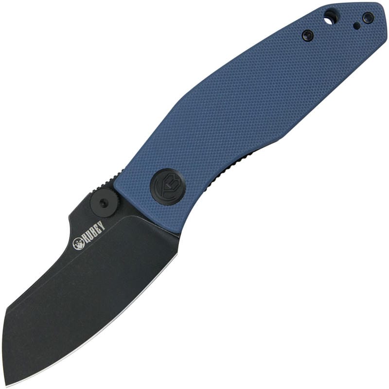 Kubey Monsterdog Folding Knife - 2.95" Black Stonewashed Sheepsfoot Blade Blue G10 Handle