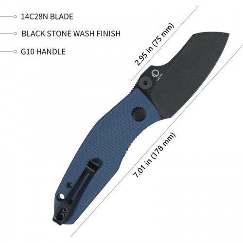 Kubey Monsterdog Folding Knife - 2.95" Black Stonewashed Sheepsfoot Blade Blue G10 Handle