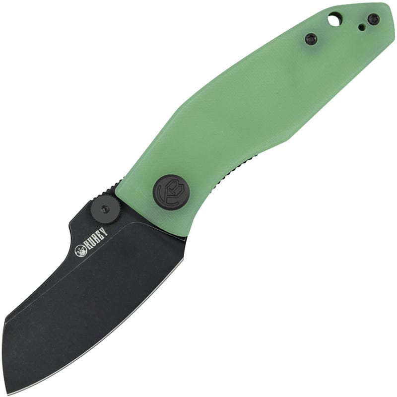Kubey Monsterdog Folding Knife - 2.95" Black Stonewashed Sheepsfoot Blade Jade G10 Handle