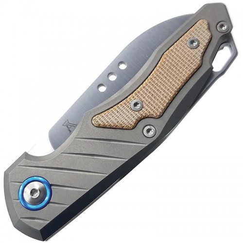 MKM Knives Root UK EDC Folding Knife - 2.8" M390 Satin Sheepsfoot Blade Natural Canvas Micarta Handle