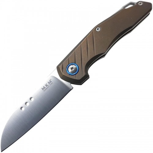 MKM Knives Root UK EDC Folding Knife - 2.8" M390 Satin Sheepsfoot Blade Bronze Titanium Handle