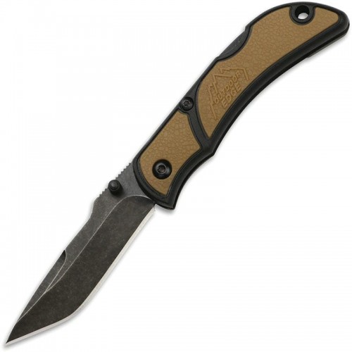 Outdoor Edge Small Chasm Folding Knife 2.5" Black Stonewash Plain Blade, Coyote Brown Zytel Handles