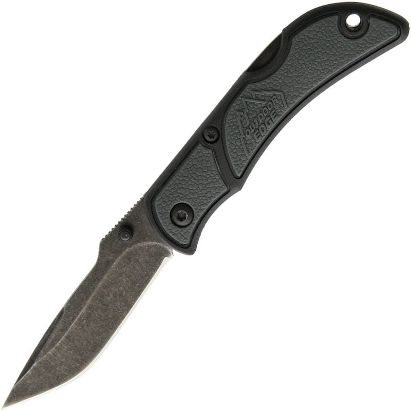 Outdoor Edge Small Chasm Folding Knife 2.5" Black Stonewash Plain Blade, Gray Zytel Handles