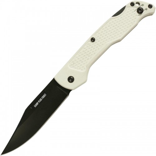 Ontario Camp Plus Folding Knife - 3.38" 420 Black Clip Point Blade, Frost White GFN Handles