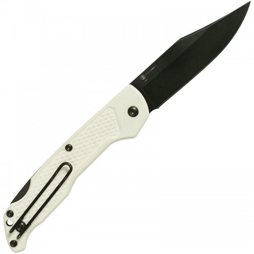 Ontario Camp Plus Folding Knife - 3.38" 420 Black Clip Point Blade, Frost White GFN Handles