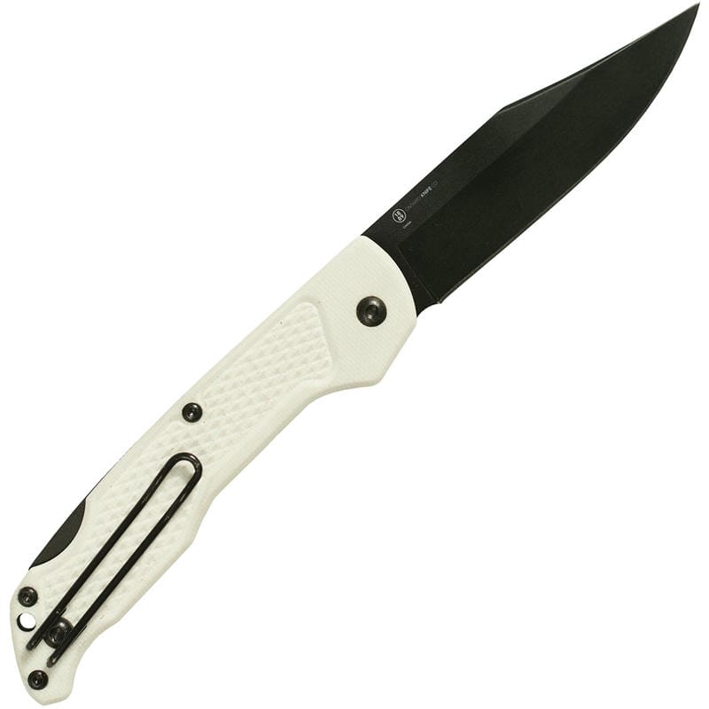 Ontario Camp Plus Folding Knife - 3.38" 420 Black Clip Point Blade, Frost White GFN Handles