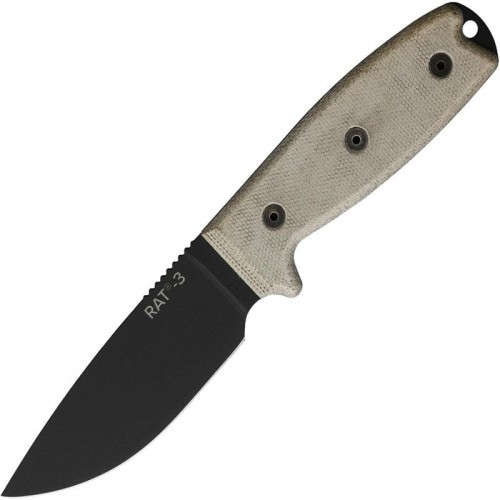 Ontario RAT-3 Fixed Blade Knife - 3.75" Plain Blade, Micarta Handle, Nylon Sheath