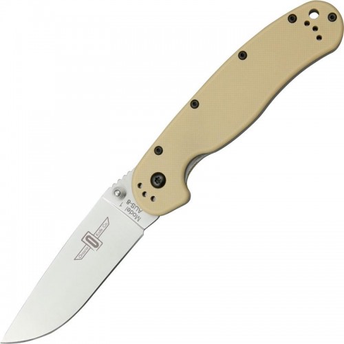 Ontario RAT Model 1 Desert Tan Folding Knife 3.6" Satin Plain Blade, Desert Tan Nylon Handles