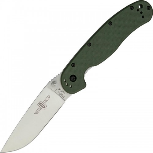 Ontario RAT Model 1 OD Green Folding Knife 3.6" Satin Plain Blade, Green Nylon Handles