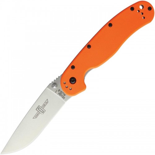Ontario RAT Model 1 Orange Folding Knife 3.6" Satin Plain Blade, Orange Nylon Handles