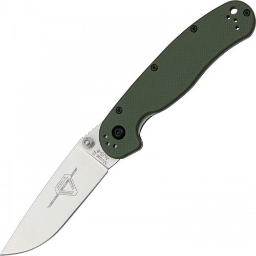 Ontario RAT Model 2 Green Folding Knife 3.0" Satin Plain Blade, Green Nylon Handles