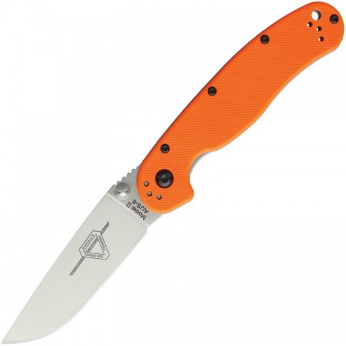 Ontario RAT Model 2 Orange Folding Knife 3.0" Satin Plain Blade, Orange Nylon Handles