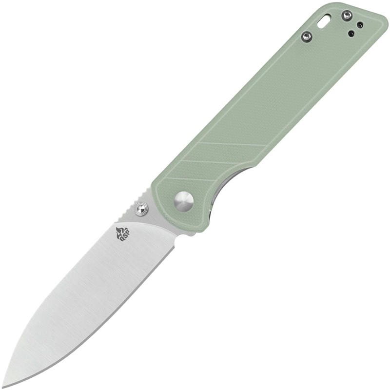 QSP Parrot V2 Liner Lock Folding Knife - 3.25" D2 Satin Spear Point Blade Jade G10 Handle
