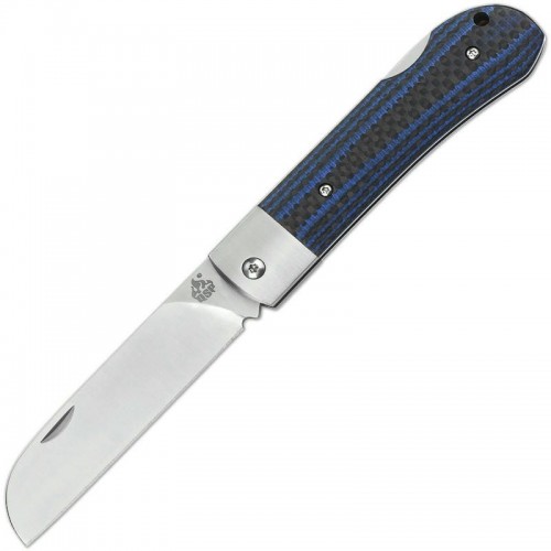 QSP Worker Folding Knife - 3.5" N690 Satin Sheepsfoot Blade Blue G10 Carbon Fiber Handle