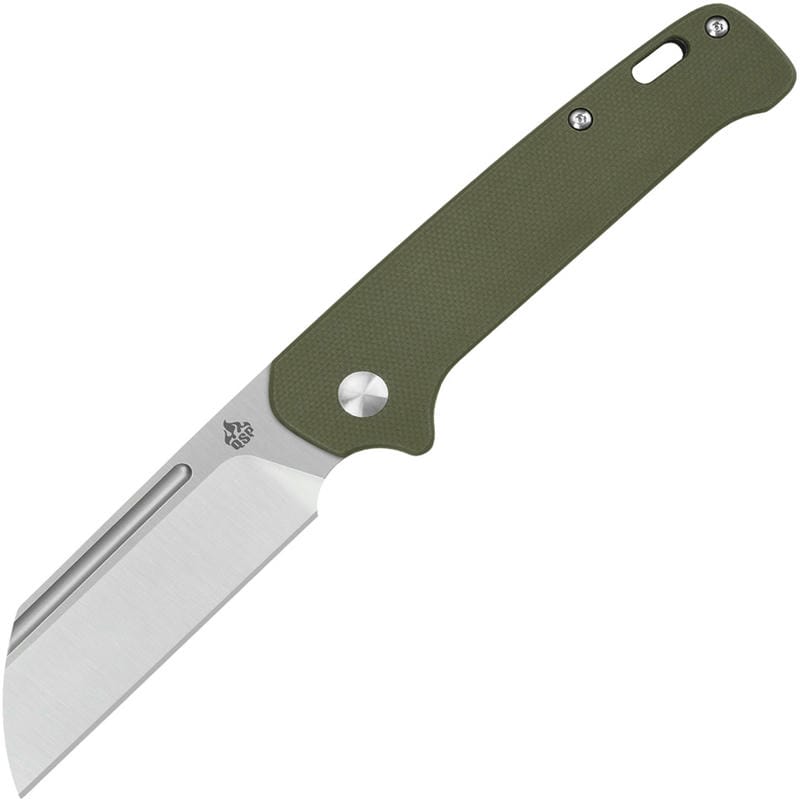 QSP Penguin UK EDC Slipjoint Folding Knife - 3" 14C28N Satin Sheepsfoot Blade Green G10 Handle