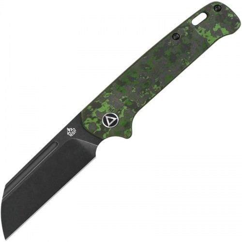 QSP Penguin UK EDC Folding Knife - 3" CPM-20CV Black Sheepsfoot Blade Jungle Wear FatCarbon Handle
