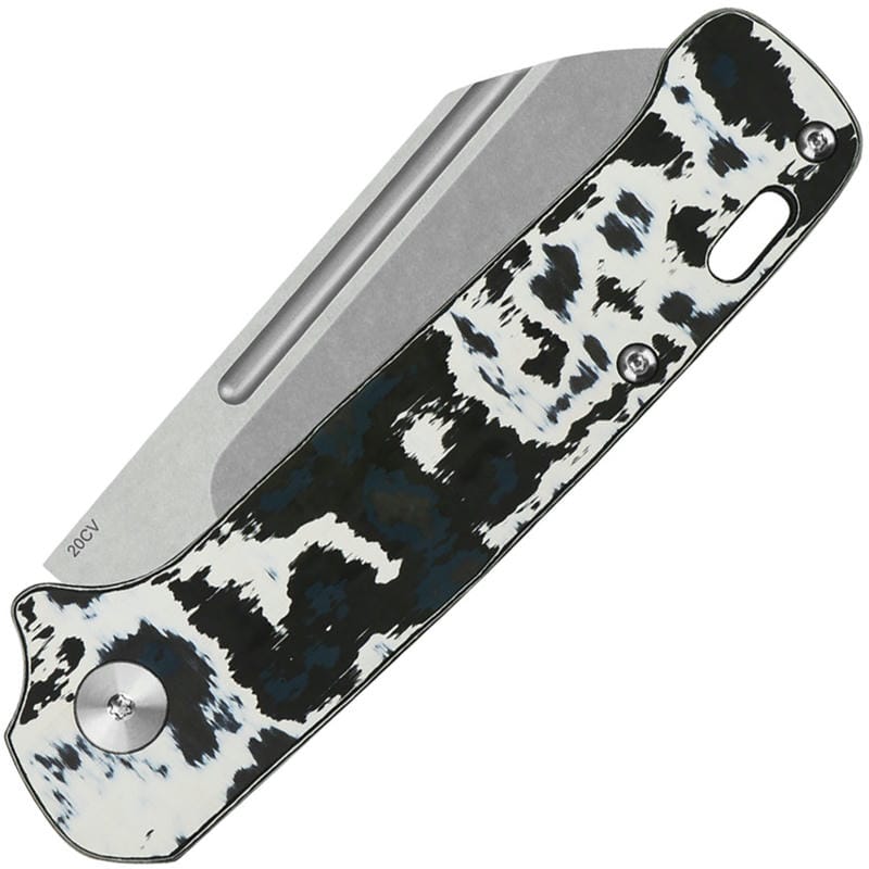 QSP Penguin UK EDC Folding Knife - 3.02" CPM-20CV Sheepsfoot Blade White Storm FatCarbon Handle