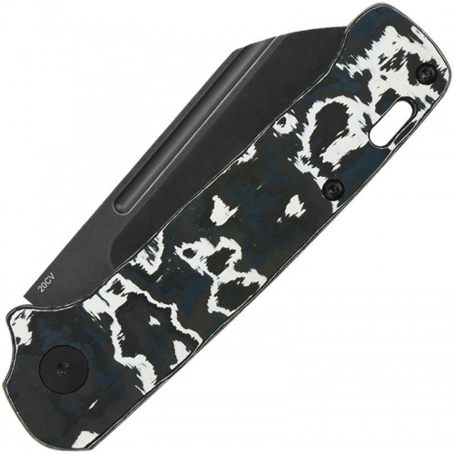 QSP Penguin UK EDC Folding Knife - 3" CPM-20CV Black Sheepsfoot Blade White Storm FatCarbon Handle