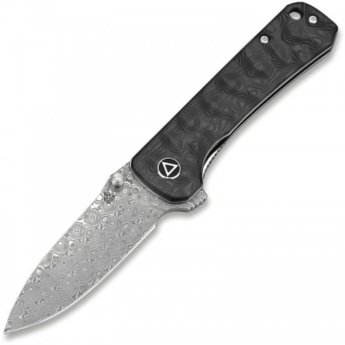 QSP Hawk Folding Knife - 3.22" Damasteel Blade, Carbon Fiber Handle