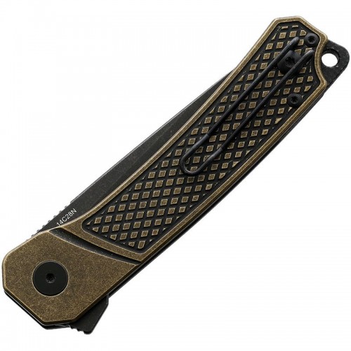 QSP Osprey Folding Knife - 3.25" Black Blade, Brass Stonewash Handle