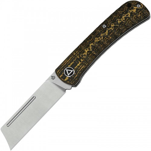 QSP Hedgehog UK EDC Knife - 2.88" 14C28N Satin Cleaver Blade Golden Carbon Fiber Handle