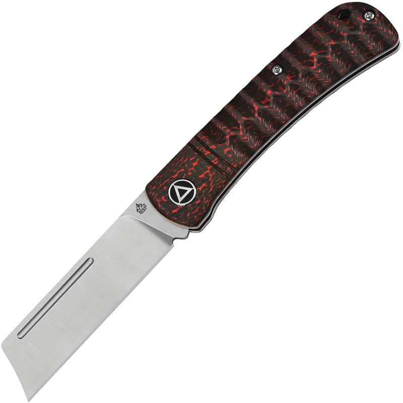 QSP Hedgehog UK EDC Knife - 2.88" 14C28N Satin Cleaver Blade Red Carbon Fibre Handle