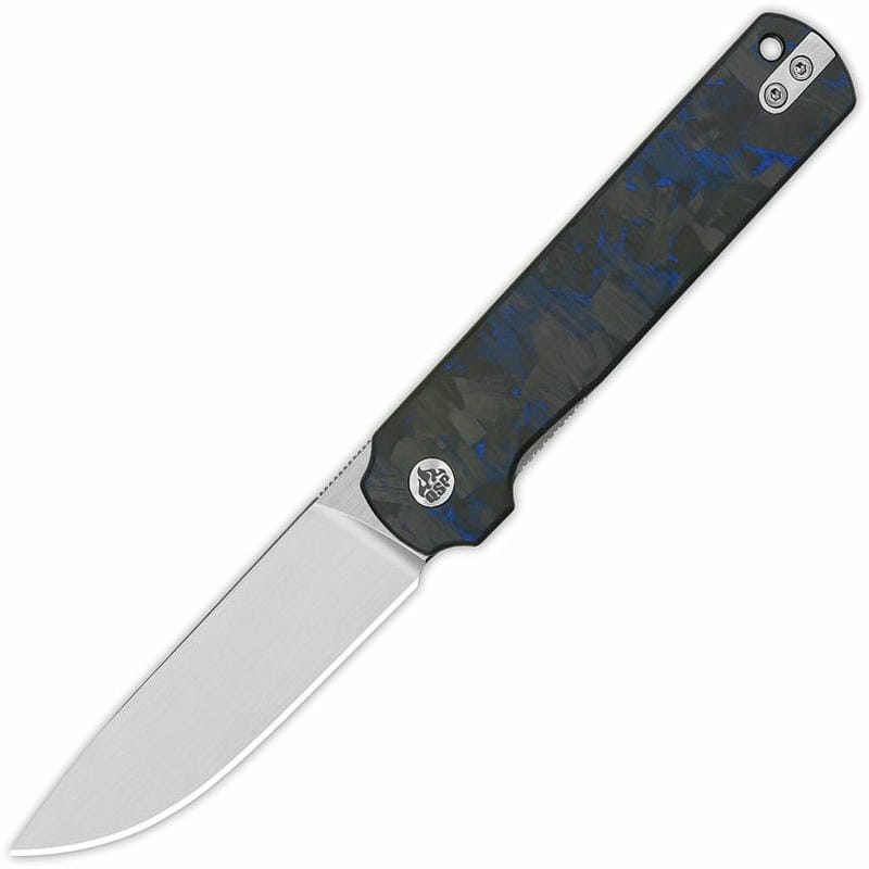 QSP Lark Knife - 3.15" 14C28N Satin DP Blade Black G10 Handle with Blue Shred Carbon Fiber Overlay