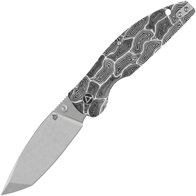 QSP Turtle Punk Folding Knife - 3.5" 14C28N Modified Tanto Blade 3D Milled Black and White G-Mascus Handle