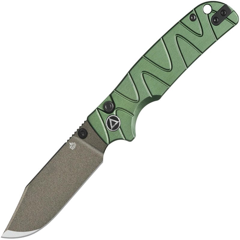 QSP Kali Folding Knife - 3.25" 14C28N Champagne Blade Green Milled G10 Handle