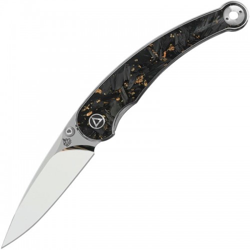 QSP Dolphin Folding Knife - 3.15" Mirror Polished Blade Stainless Steel Handle with Gold Flake Carbon Fiber Inlays