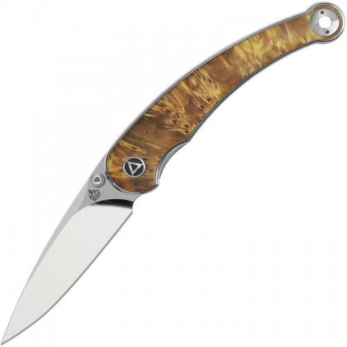 QSP Dolphin Folding Knife - 3.15" Mirror Polished Blade Brown Wood Handle